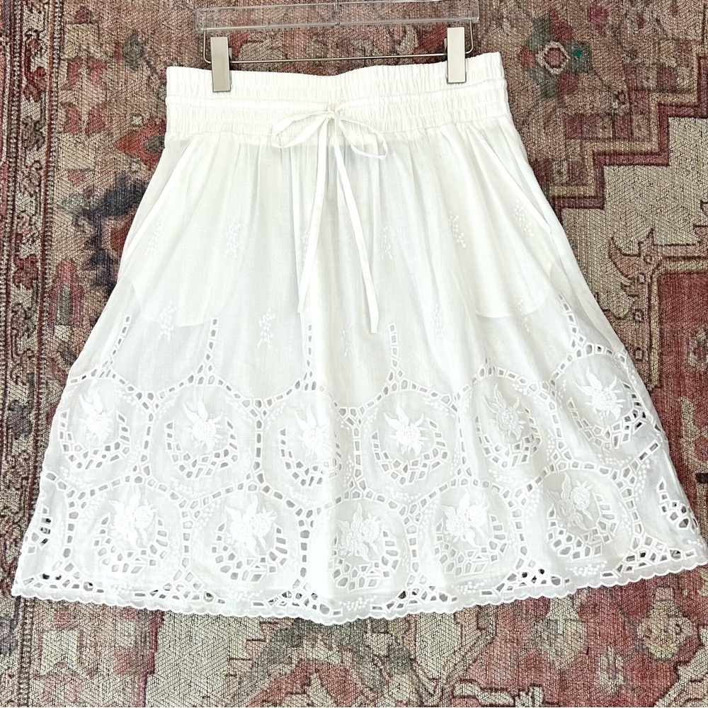 Theory White Embroidered Skirt